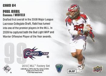 2010 Upper Deck Major League Lacrosse #84 Paul Rabil Back